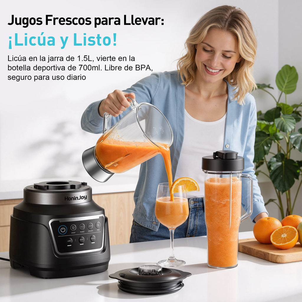 HoninJoy All-in-One Blender & Food Processor, 4 Preset Auto-iQ Programs, Best for Smoothies,Cookie Dough, Salsas, Cole Slaw & More