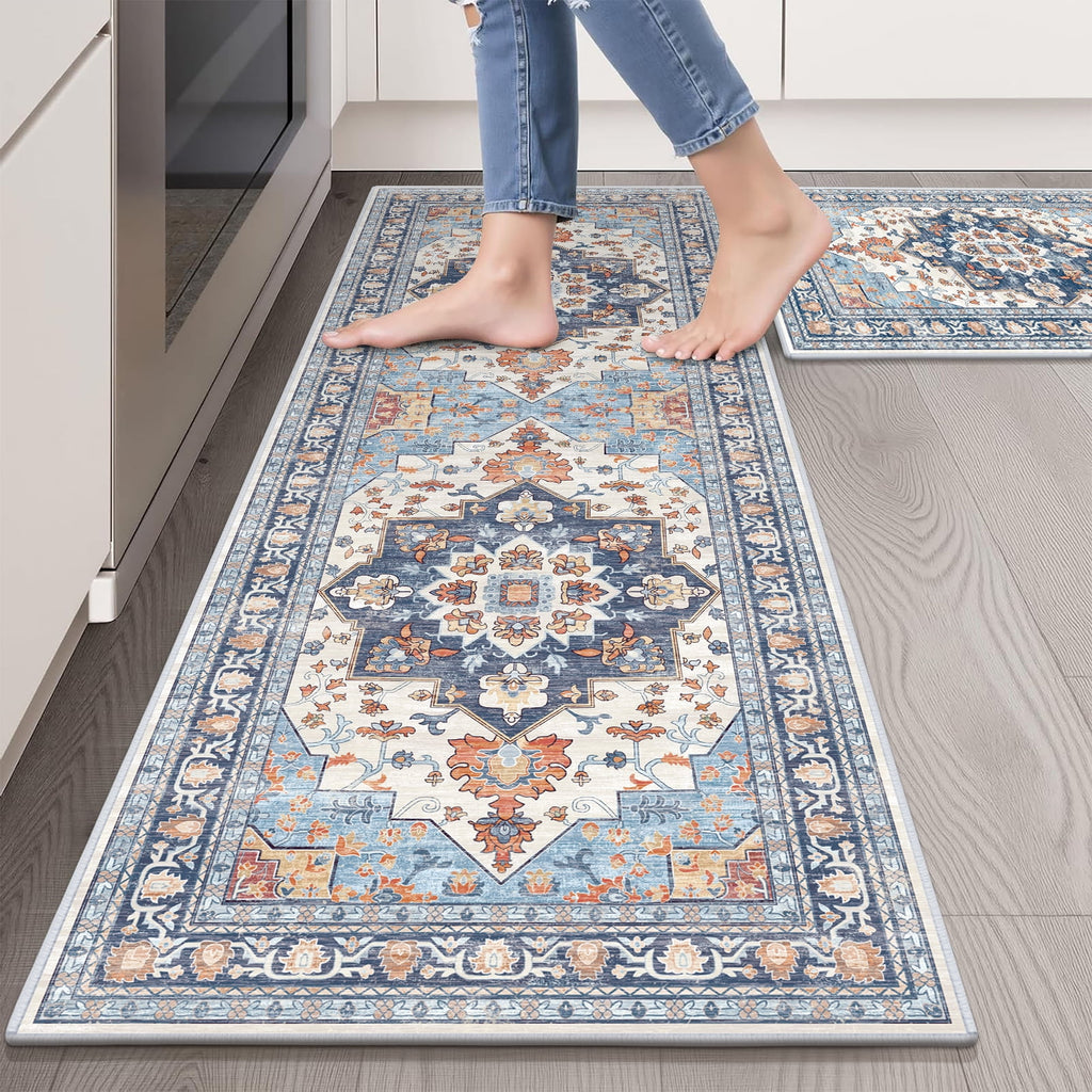 Findosom 3pcs Kitchen Rugs Set,Washable Boho Farmhouse Kitchen Mats for Floor,Non Slip Kitchen Floor Mat Carpet Runner Rugs for Entryway Hallway Laundry Home Decor 20"x32"+20"x32"+20"x47" Gray