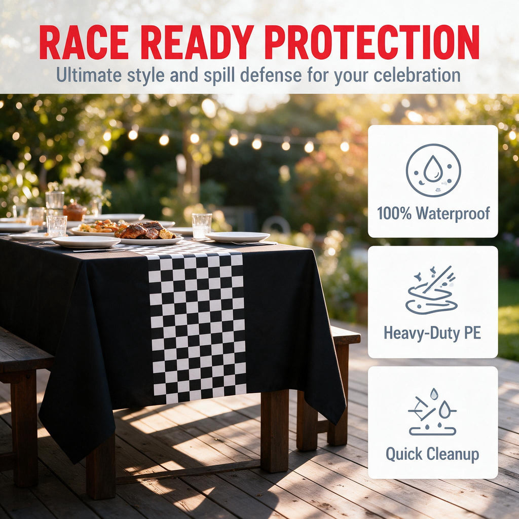 3 Sheets 54x108 Inch Black/Red Racetrack Table Covers - Car Birthday Party Supplies for Boys Racing Theme Favors