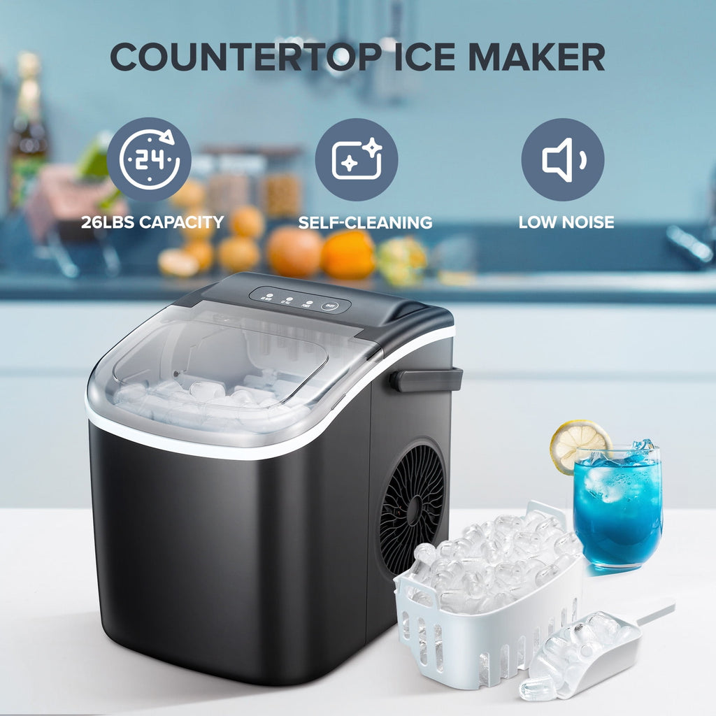 Havato Countertop Ice Maker, 8 Bullet Ice Cubes in 6 Mins, 26lbs/24H, w/ Scoop & Basket, White