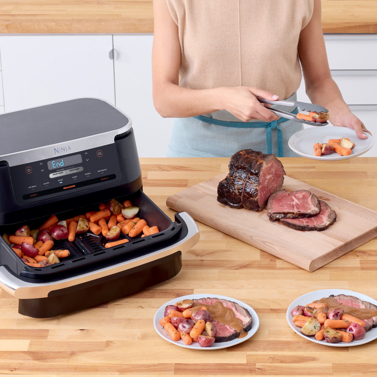 Ninja Foodi Air Fryer 7-Qt, DualZone FlexBasket, 6-in-1, Smart Finish, Cook 2 Foods 2 Ways, DZ071 Black