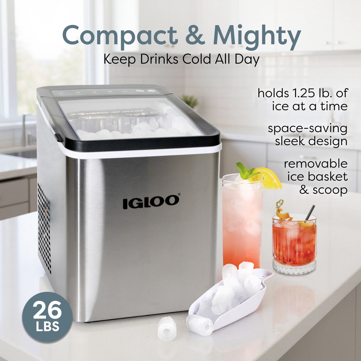Igloo 26 lb. Automatic Portable Countertop Ice Maker Machine, White