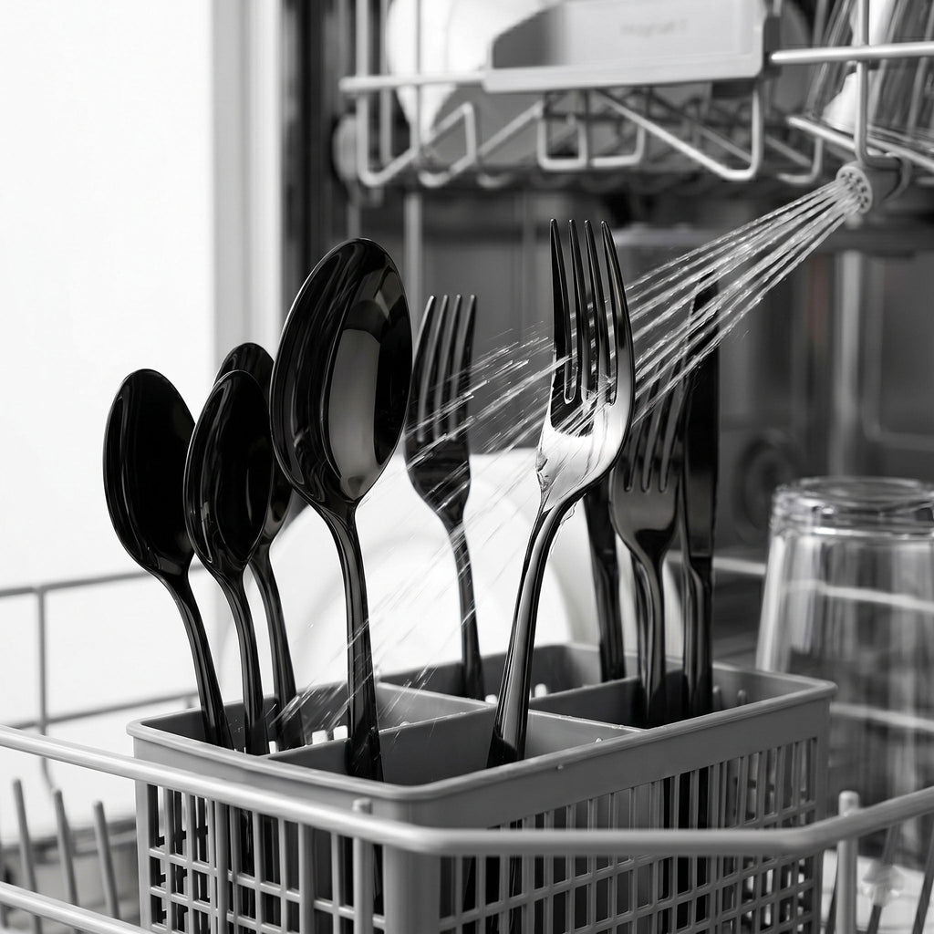Black Silverware Set with Steak Knives, 24-Piece Flatware Set Service for 4, Thickened Stainless Steel Spoons and Forks Set, Upgraded Rust-Resistant Coating, Dishwasher Safe Cutlery Set for Gifts