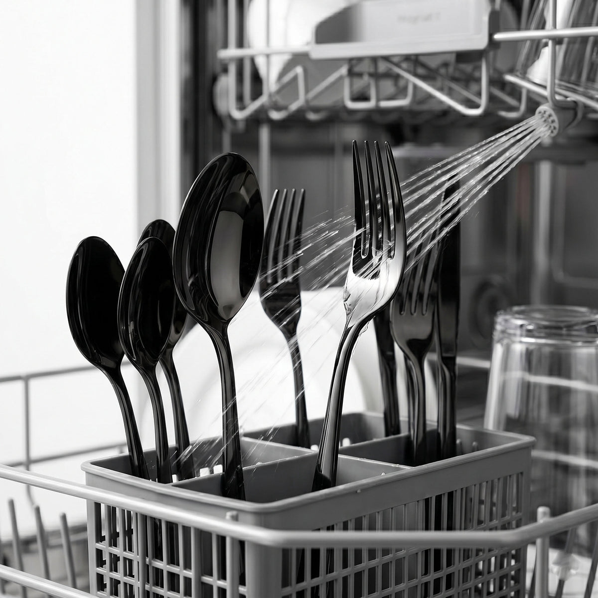 Black Silverware Set with Steak Knives, 24-Piece Flatware Set Service for 4, Thickened Stainless Steel Spoons and Forks Set, Upgraded Rust-Resistant Coating, Dishwasher Safe Cutlery Set for Gifts