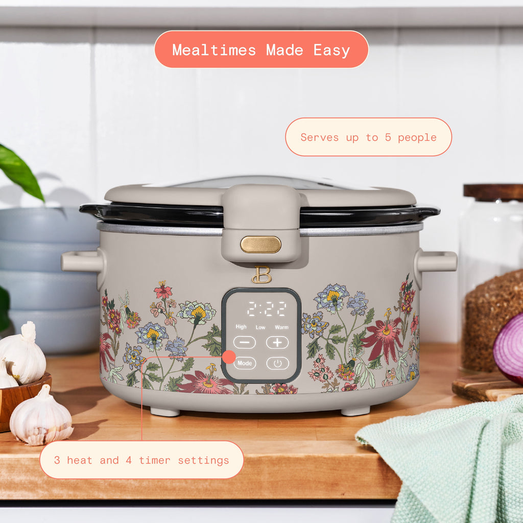 Beautiful 4 Qt Digital Slow Cooker with Hinged Locking Lid, Thyme Green by Drew Barrymore