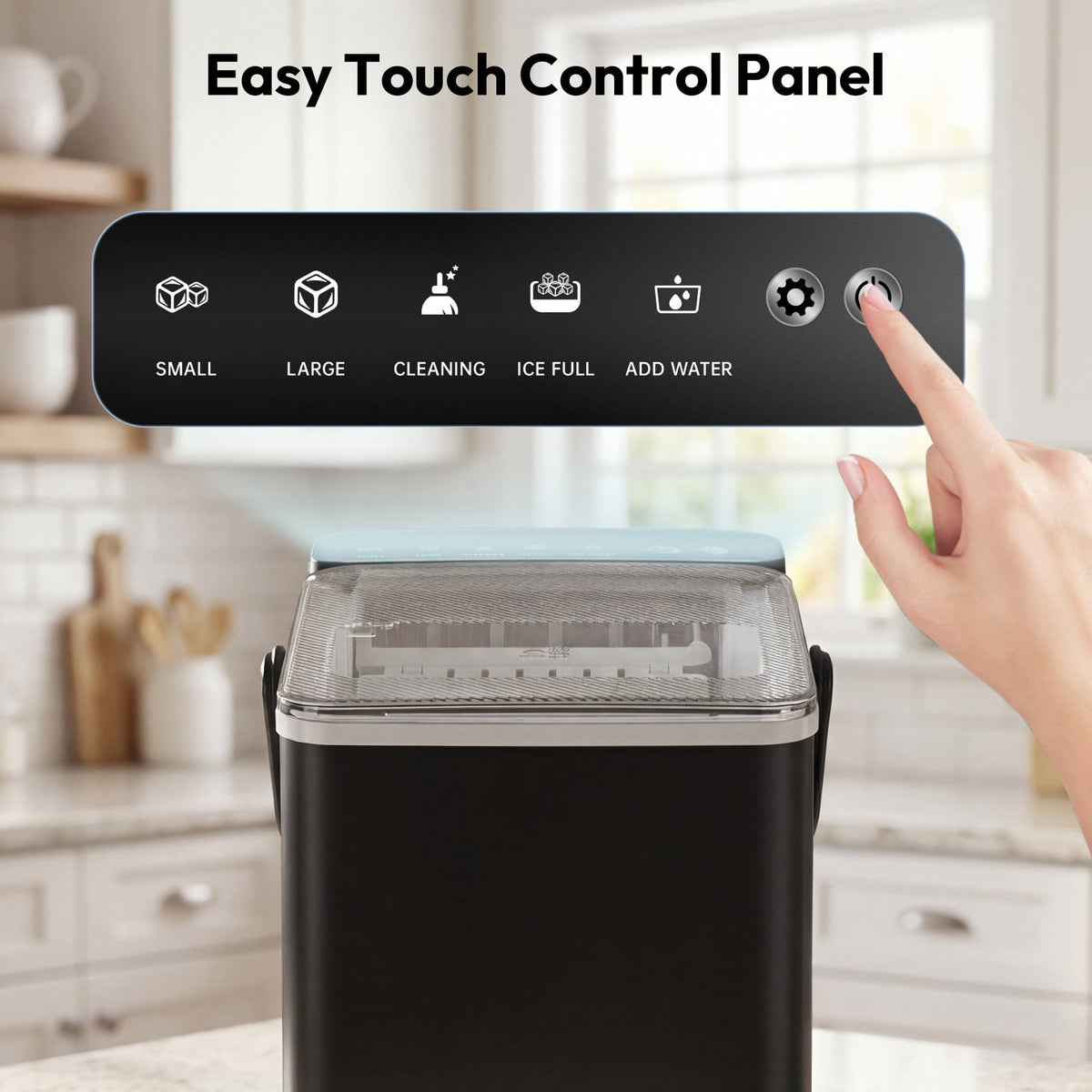 EUHOMY Countertop Ice Maker with Handle, 26 lbs/Day Portable Ice Machine, 9 Bullet Cubes in 6 Minutes, 2 Ice Sizes, Self-Cleaning, 1.1L Water Tank, Black