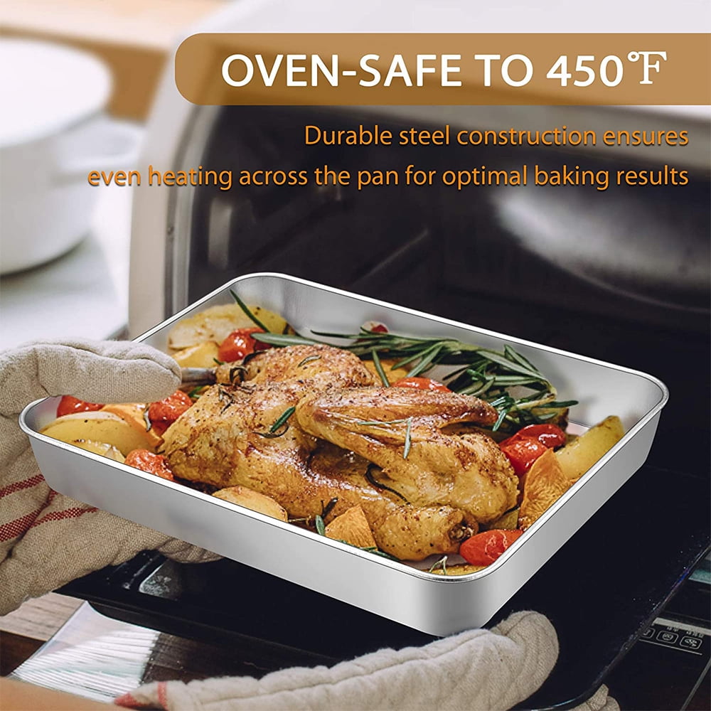Baking Pans Set of 3, VeSteel Stainless Steel Sheet Cake Pan for Oven - 12.5/10.5/9.4Inch, Rectangle Bakeware Set for Cake Lasagna Brownie Casserole Cookie, Non-toxic & Healthy, Dishwasher Safe