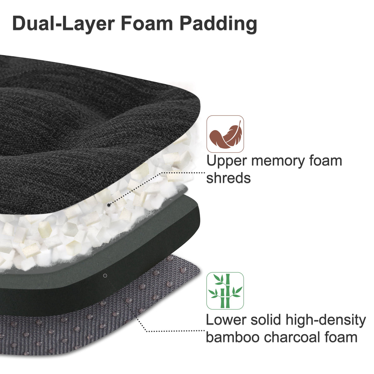 Baibu Dining Chair Cushions Set of 4, Dual Layer Memory Foam Seat Pads with Non-Slip Bottom and Ties, 16.5 x 16.5 x 3.5 inches, Black