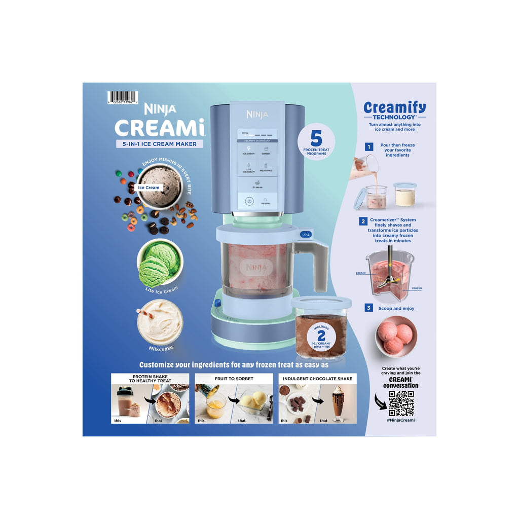 Ninja Creami Ice Cream Maker, for Mix-ins, Milkshakes, Sorbet, 5 One-Touch Programs, (2) 16 Oz Pint Containers & Lids, NC350 White