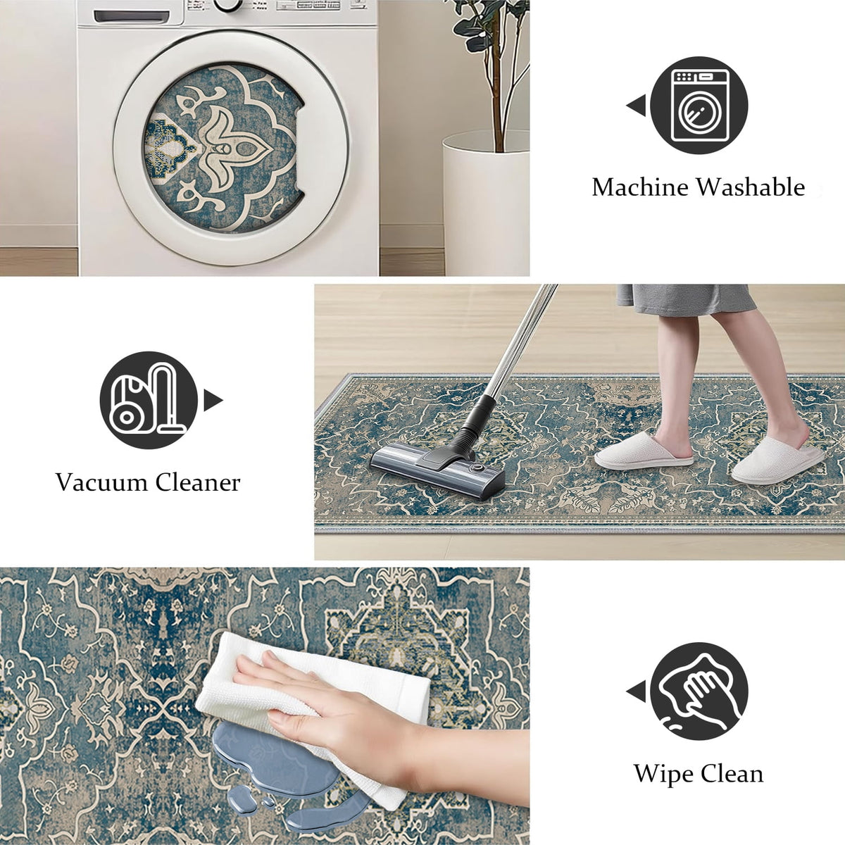 TECHVIDA Kitchen Rug Set 3 Piece,Non Slip Machine Washable Kitchen Mats, Farmhouse Hallway Doormat for Home Floor and Living Room,Gray