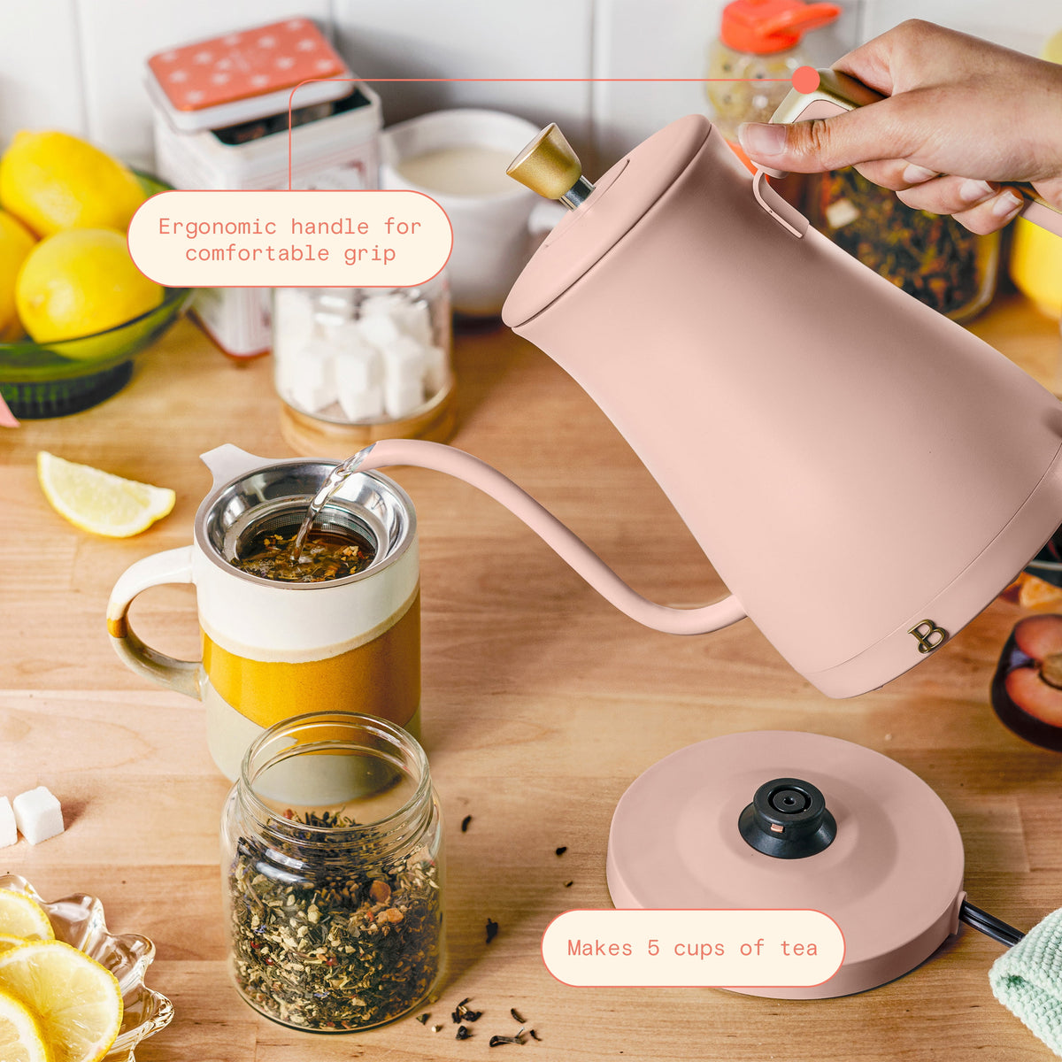 Beautiful 1-Liter Electric Gooseneck Kettle 1200 W, Chocolate by Drew Barrymore
