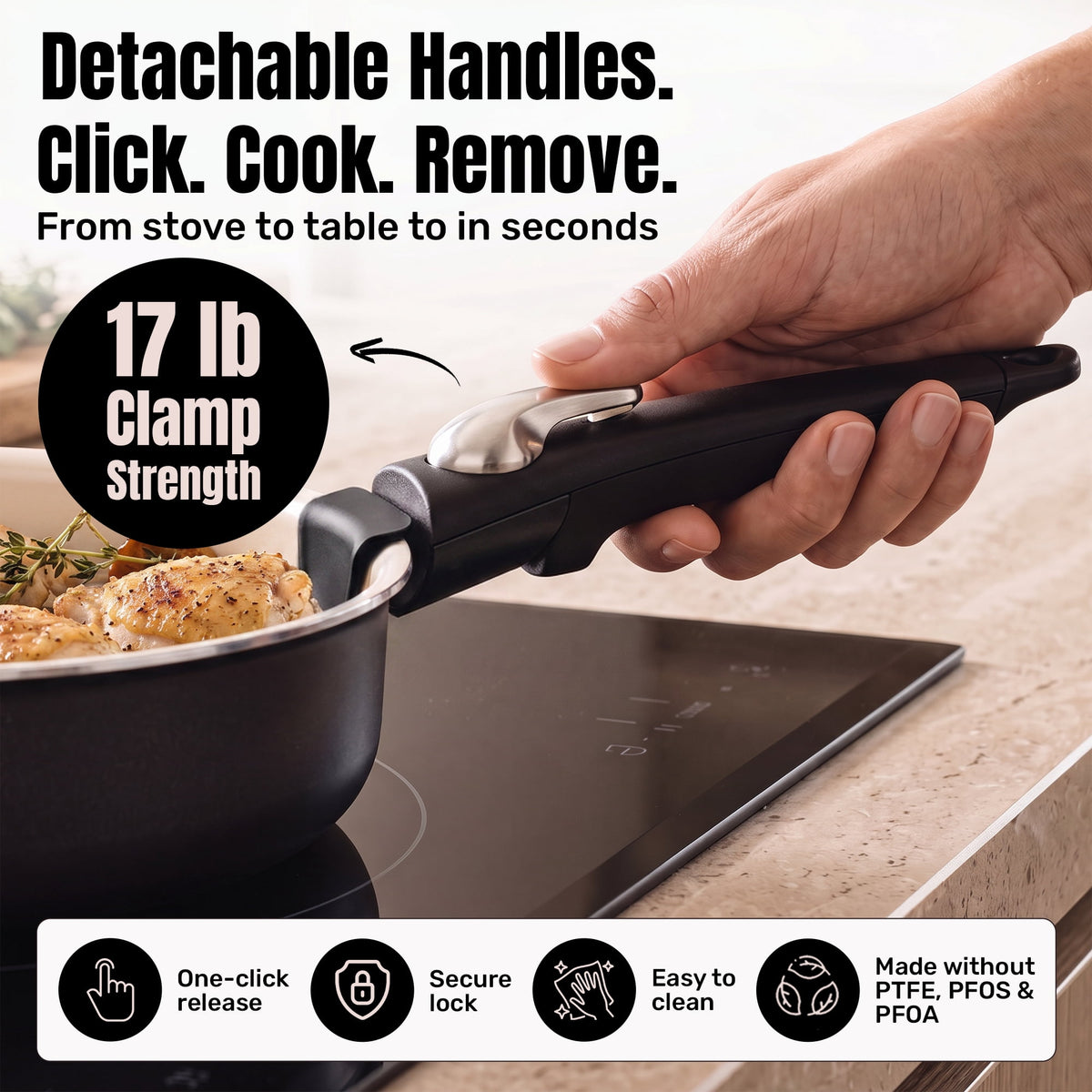 Gotham Steel 18 Pcs Pots and Pans set Non Stick, Ceramic Pan Cookware Set W/ Detachable Handle, RV Kitchen Cooking Set with Secure Lock Removable Handles, Oven Safe Nonstick Pan Set, Blue