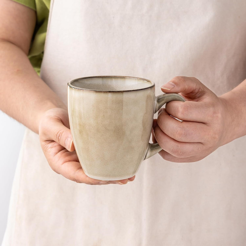 AmorArc Ceramic Coffee Mugs Set of 4, 12oz Stoneware Coffee Mugs Set For Dad Mom Women MEN, Light Weight Coffee Cups for Latte/Tea/Beer/Hot Cocoa, Dishwasher & Microwave Safe,Green Wheat