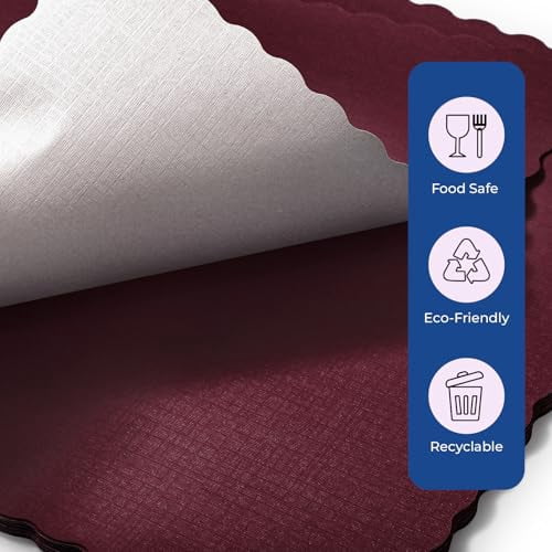 Fit Meal Prep Paper Placemats Disposable 200 Pack – 14"x10" White Paper Placemats Scalloped Edge Place Mats for Kids Restaurants Weddings Birthday Party Supplies