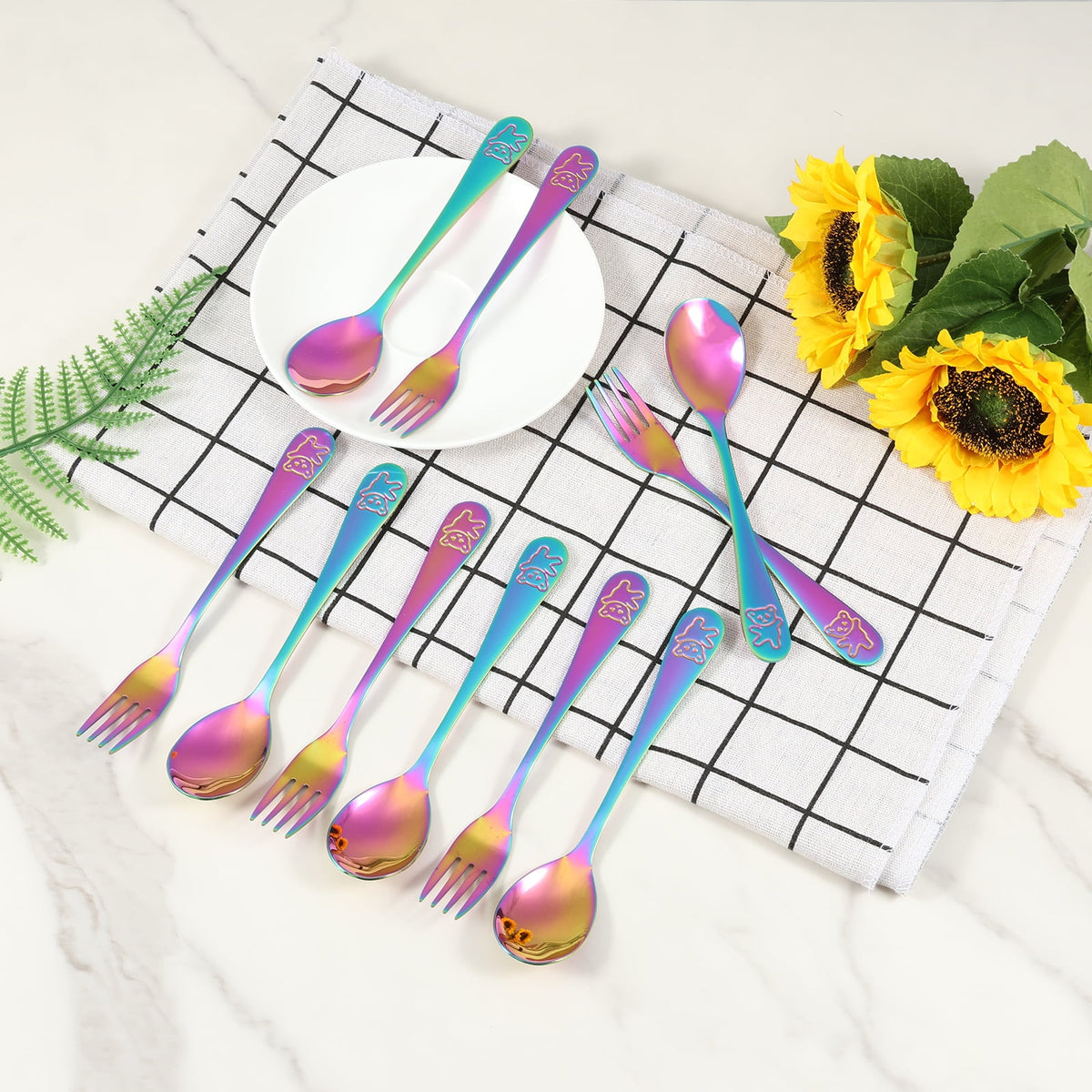 Jetcloudlive 10 Pieces Kids Silverware Set, Stainless Steel Toddler Utensils, Rainbow Kids Cutlery Set, Kids Forks and Spoons Includes 5 Forks, 5 Spoons