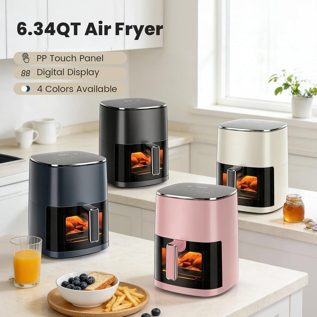 Air Fryer, 6-Quart Smart Air Fryer, 12-in-1 Functions - Air Fry, Roast, Reheat, Dehydrate, Bake, Steam, and More, 400Â°F Max Temperature, Grey
