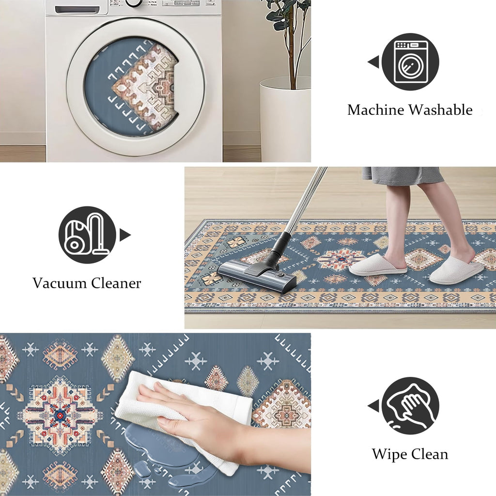 TECHVIDA Kitchen Rug Set 3 Piece,Non Slip Machine Washable Kitchen Mats, Farmhouse Hallway Doormat for Home Floor and Living Room,Gray