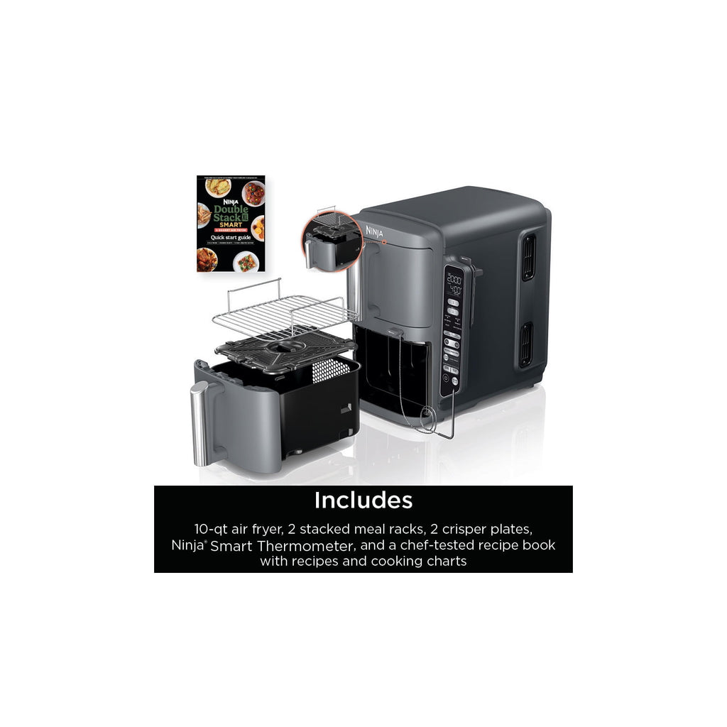 Ninja DoubleStack Smart XL Air Fryer 10-Qt, Smart Cook & Thermometer, 2 Baskets, Space Saving, SL451 Deep Gray