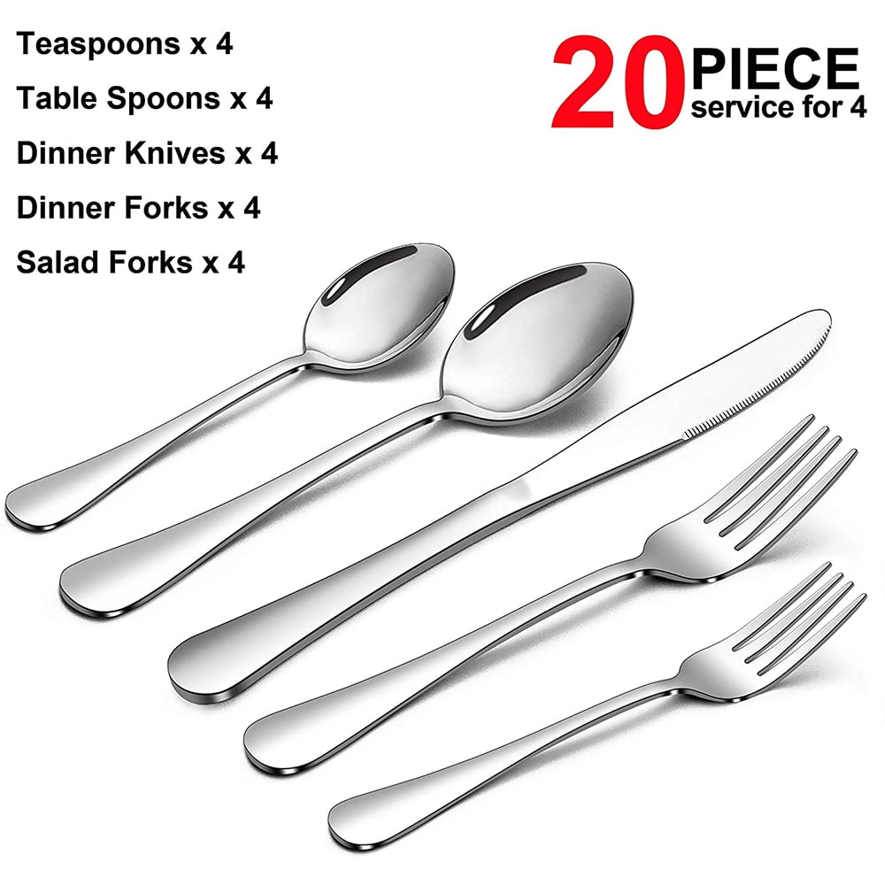 Black Silverware Set, Vesteel 20 Piece Stainless Steel Flatware Cutlery Set for 4, Mirror Finish, Dishwasher Safe