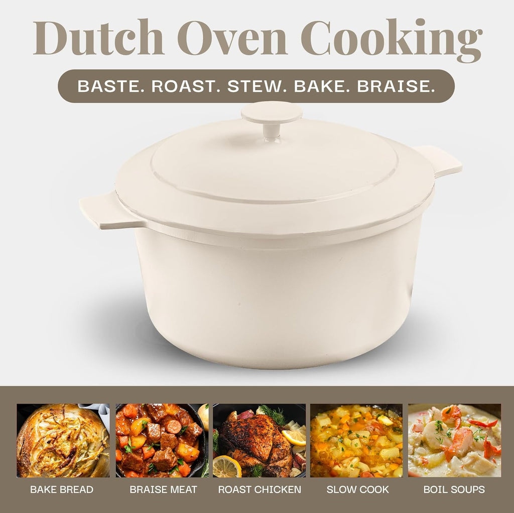 Gotham Steel Ceramic Hammered 5 Qt Lightweight Dutch Oven Pot with Lid & Holders, Oven Safe & Even Heat Retaining Dutch Oven for Bread Baking Sourdough, Soup, 70% Lighter than Cast Iron, Navy
