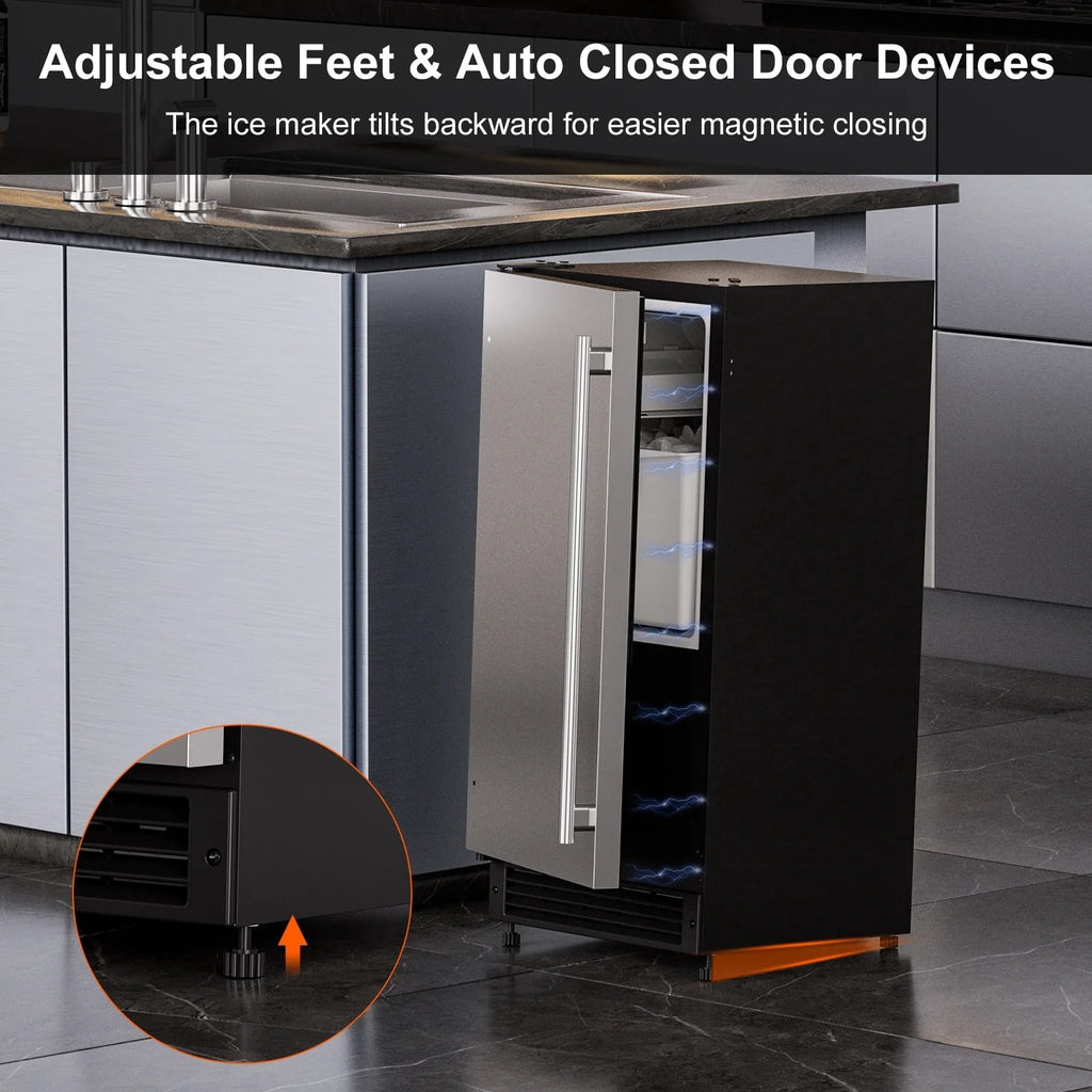 OUTBID 15" Under Counter Ice Maker Drainless, 25 lbs/24H Crescent Ice Machine with 22 lbs Storagefor Home Bar Kitchen Commercial, ETL