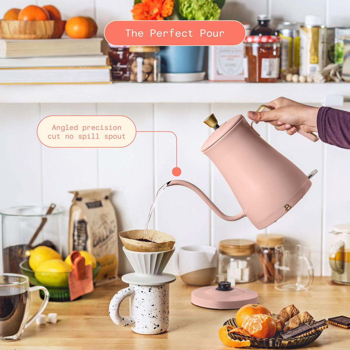 Beautiful 1-Liter Electric Gooseneck Kettle 1200 W, Chocolate by Drew Barrymore
