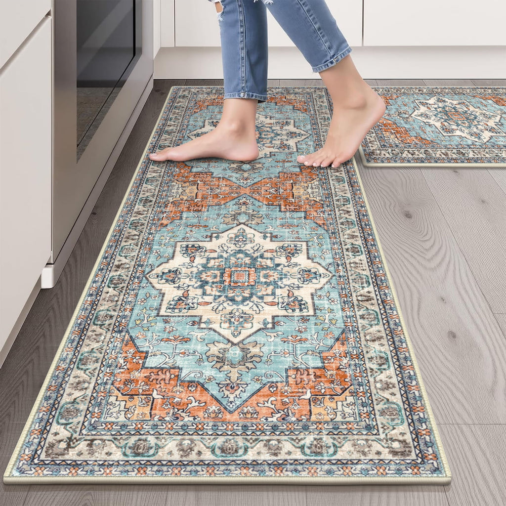 Findosom 3pcs Kitchen Rugs Set,Washable Boho Farmhouse Kitchen Mats for Floor,Non Slip Kitchen Floor Mat Carpet Runner Rugs for Entryway Hallway Laundry Home Decor 20"x32"+20"x32"+20"x47" Gray