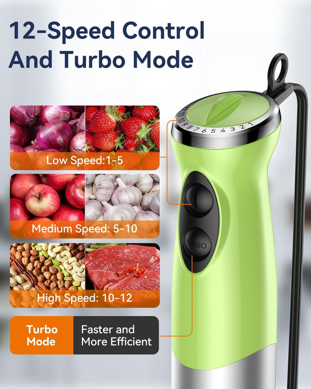 Immersion Blender Handheld 1000W 5 in 1 Corded Stick Hand Blender Kitchen with 12 Speed, BPA-Free, Mixing Beaker, Chopper, Whisk, Milk Frother, Perfect Emulsifier