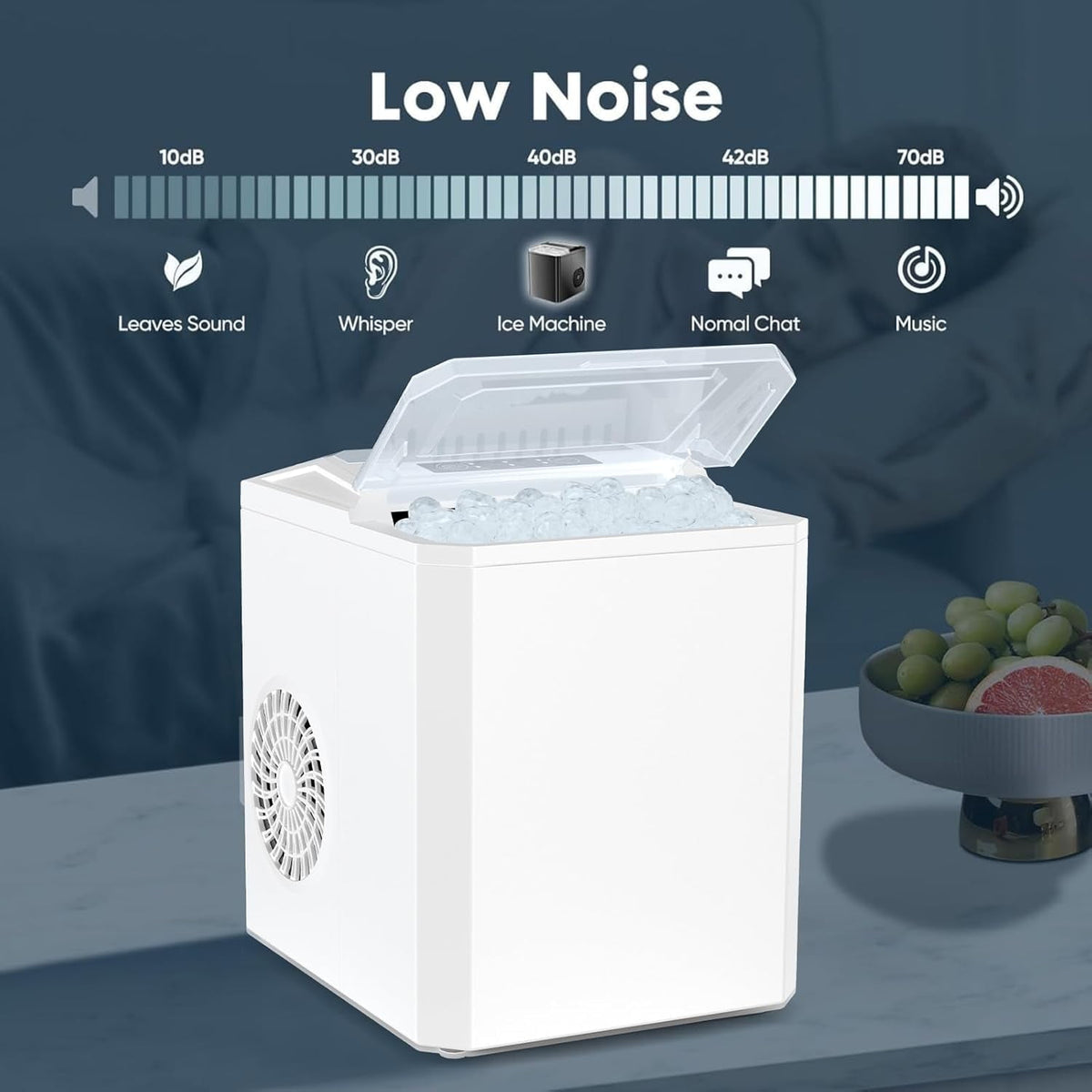 Simenmax Ice Maker Countertop – 26lbs Desktop ice maker with Handle for Home, Kitchen, Office, Outdoors, RV, Camping, White