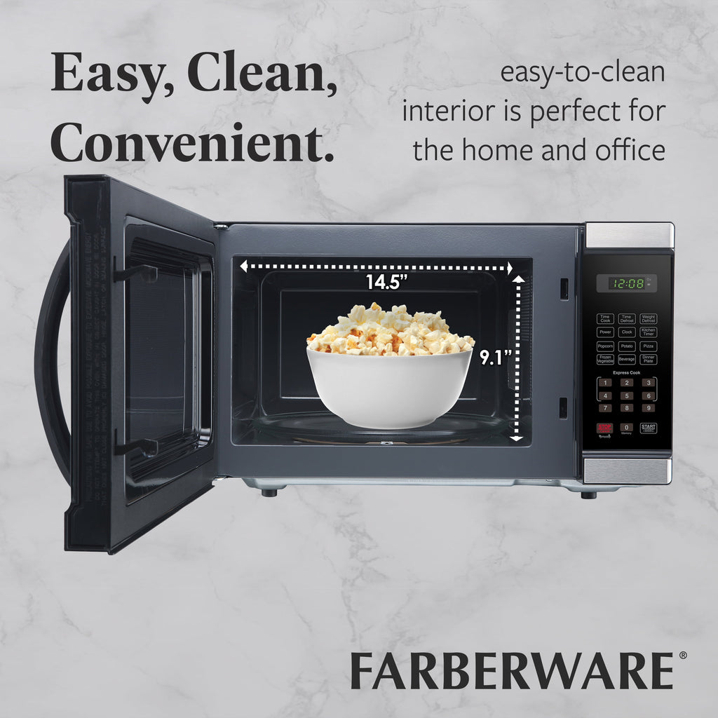 Farberware 1.1 cu ft Microwave Oven, 1000W Professional Countertop Microwave Oven, Stainless Steel