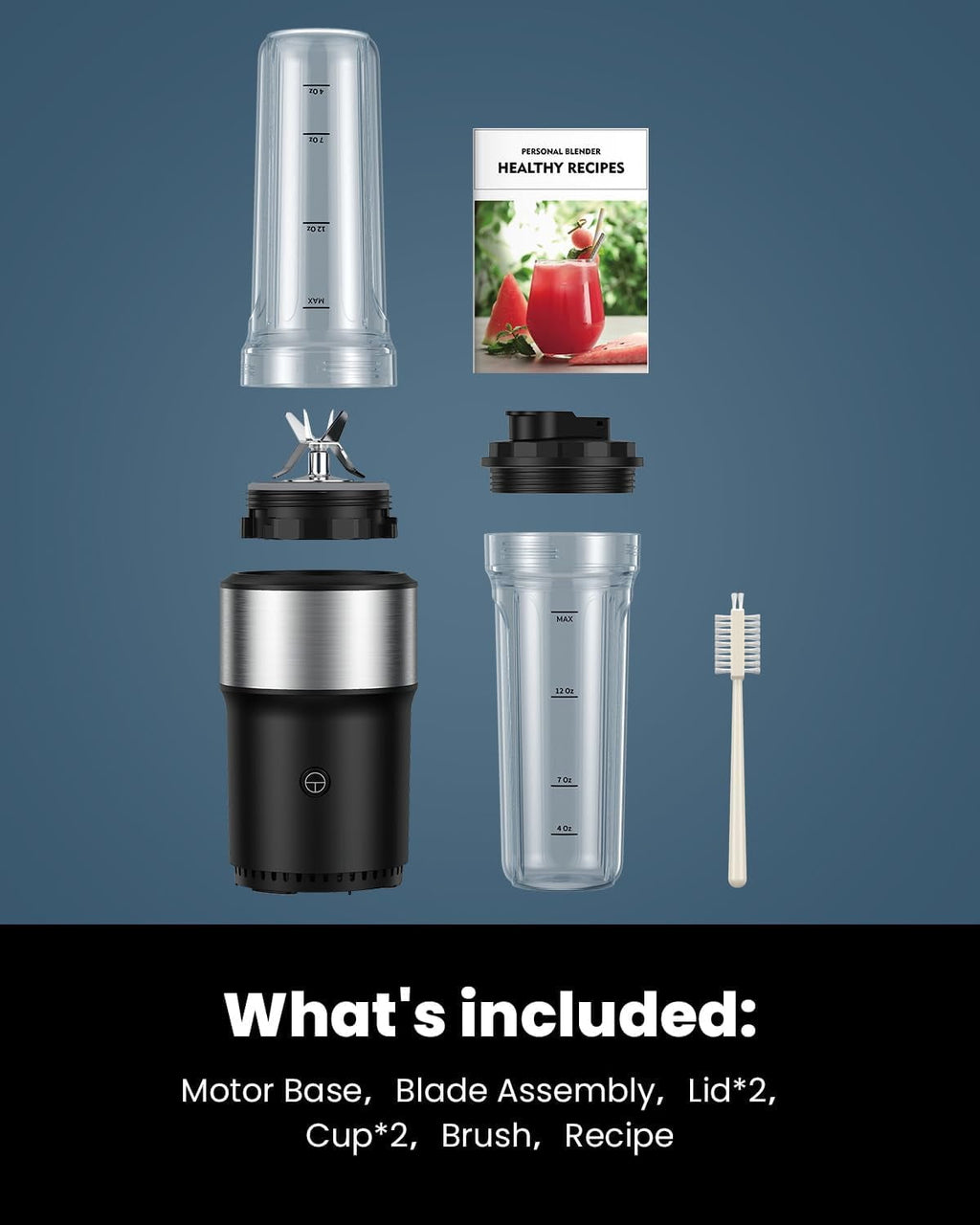 Blender for Smoothies, 900W Personal Blender with 2 x 24oz To-Go Cups For Smoothies Milkshakes, Juices,Black