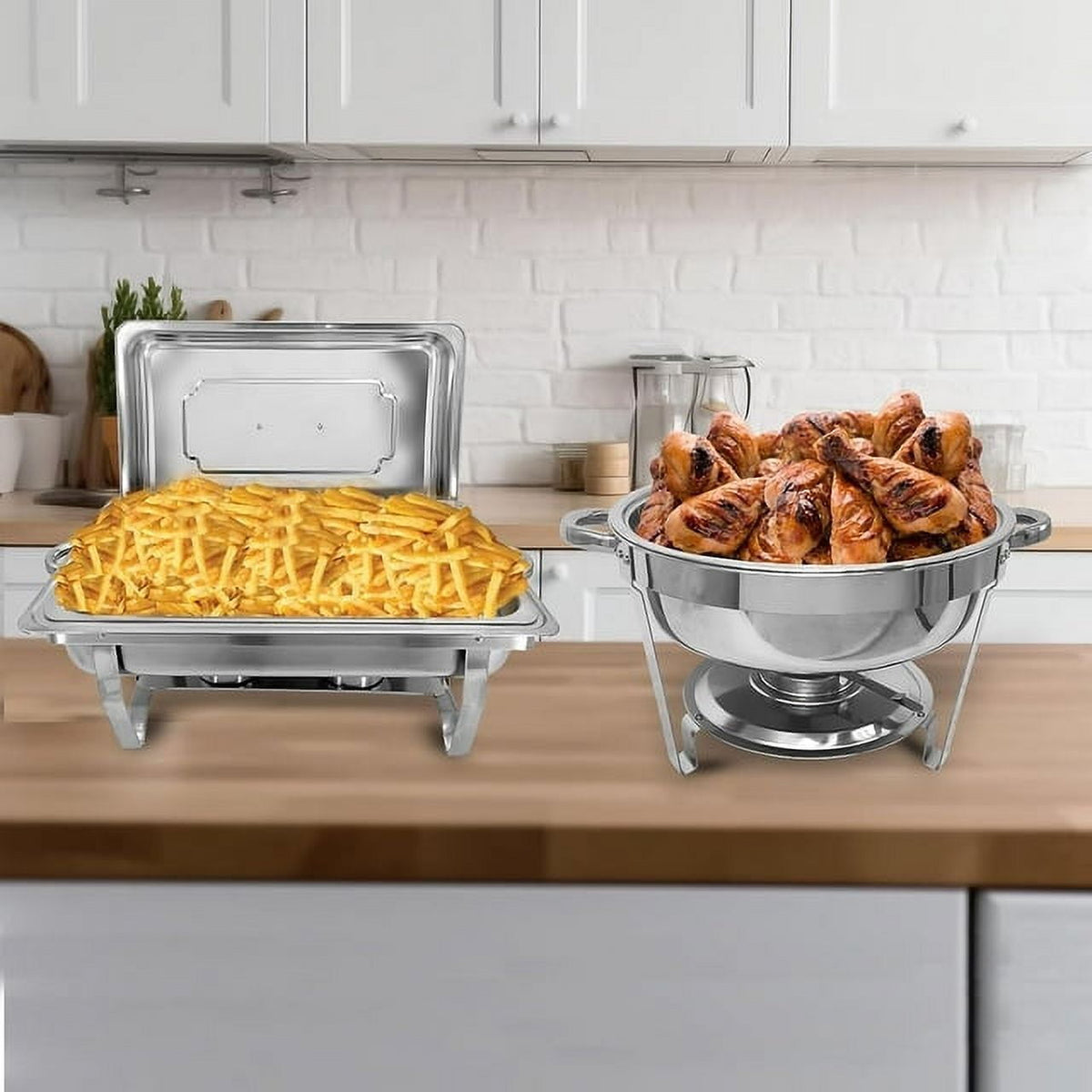 Jacgood Chafing Dish Buffet Set 4 Pack 8QT Full Pan Stainless Steel Food Warmer Chafer Complete Set with Water Pan, Chafing Fuel Holder for Home Party, Buffets, Wedding, Banquet, Catering Events