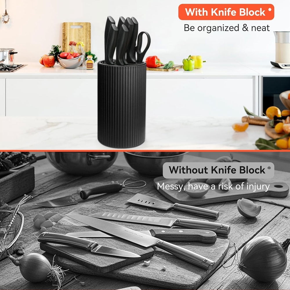 MYVIT Universal Knife Block Holder without Knives Countertop Kitchen Knife Storage with Scissor and Sharpening Rod Slot