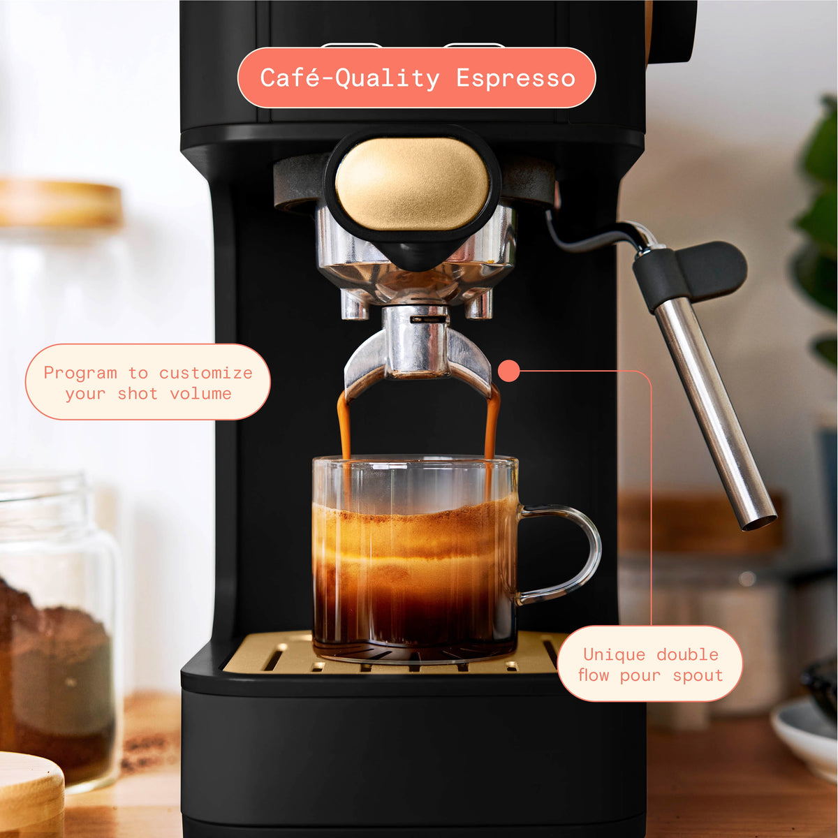 Beautiful by Drew Barrymore Slim Espresso Machine, 20-Bar Pressure, Black Sesame