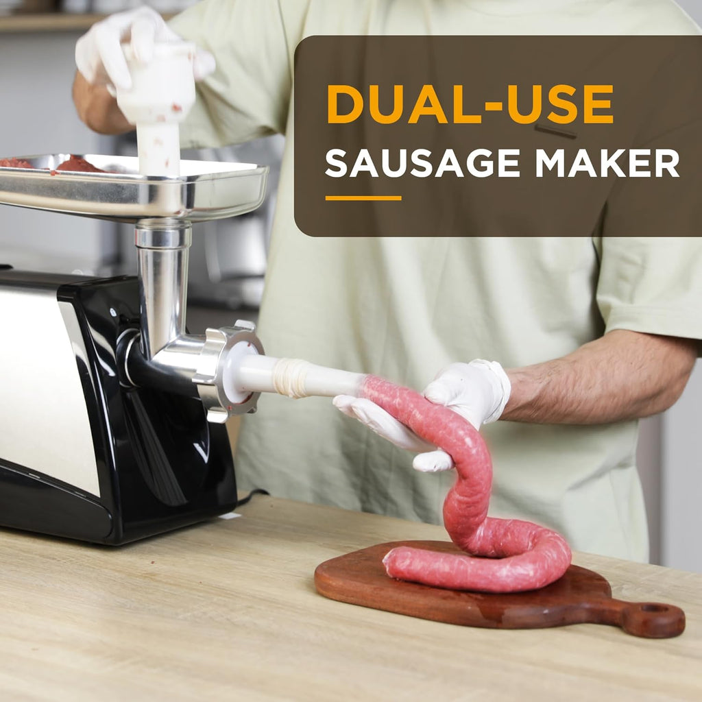 Valley Sportsman #8 Stainless Steel Meat Grinder, Powerful 575-Watt Motor Sausage Meat Grinder with Grinder Knife, Ideal for Regular Use, Sausage Making, Silver