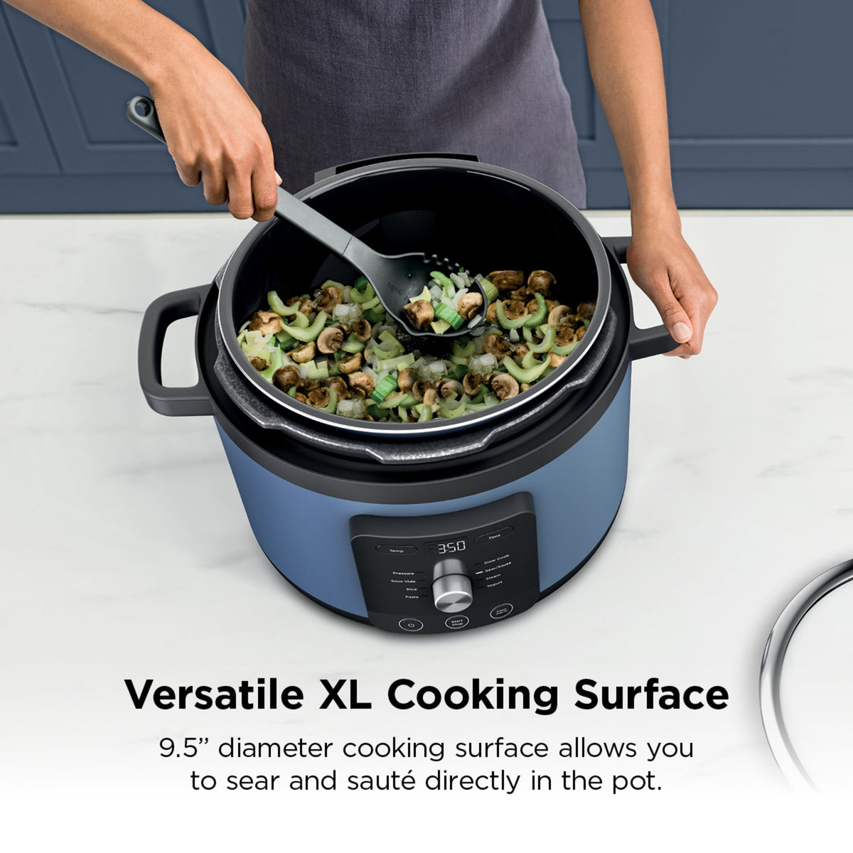 Ninja HyperHeat 8-in-1 Electric Pressure Cooker with SimpliServe Pot — 6.5 Qt, Cooks Up to 2X Faster, 1200W, Feeds 8–10, Sage Leaf