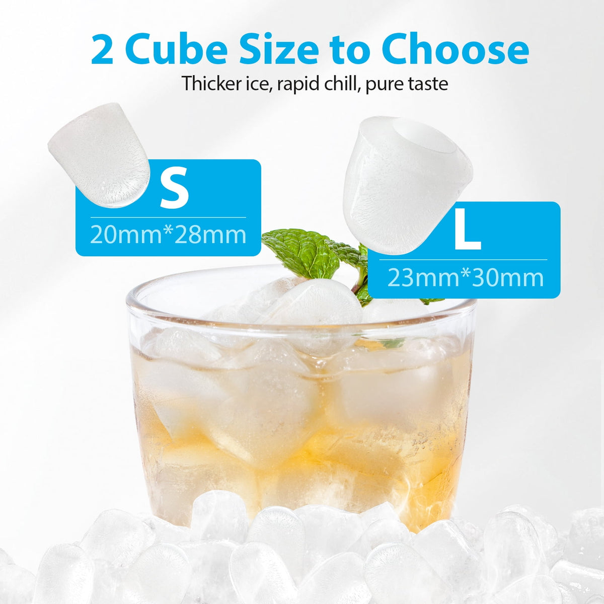 Aeitto Countertop Ice Maker Bullet Ice Machine, 8 Ice Cubes in 6 mins,26lb/Day Ice with 2 Sizes- Self-Cleaning Compact Portable Ice Makers for Home Kitchen, Office, RV
