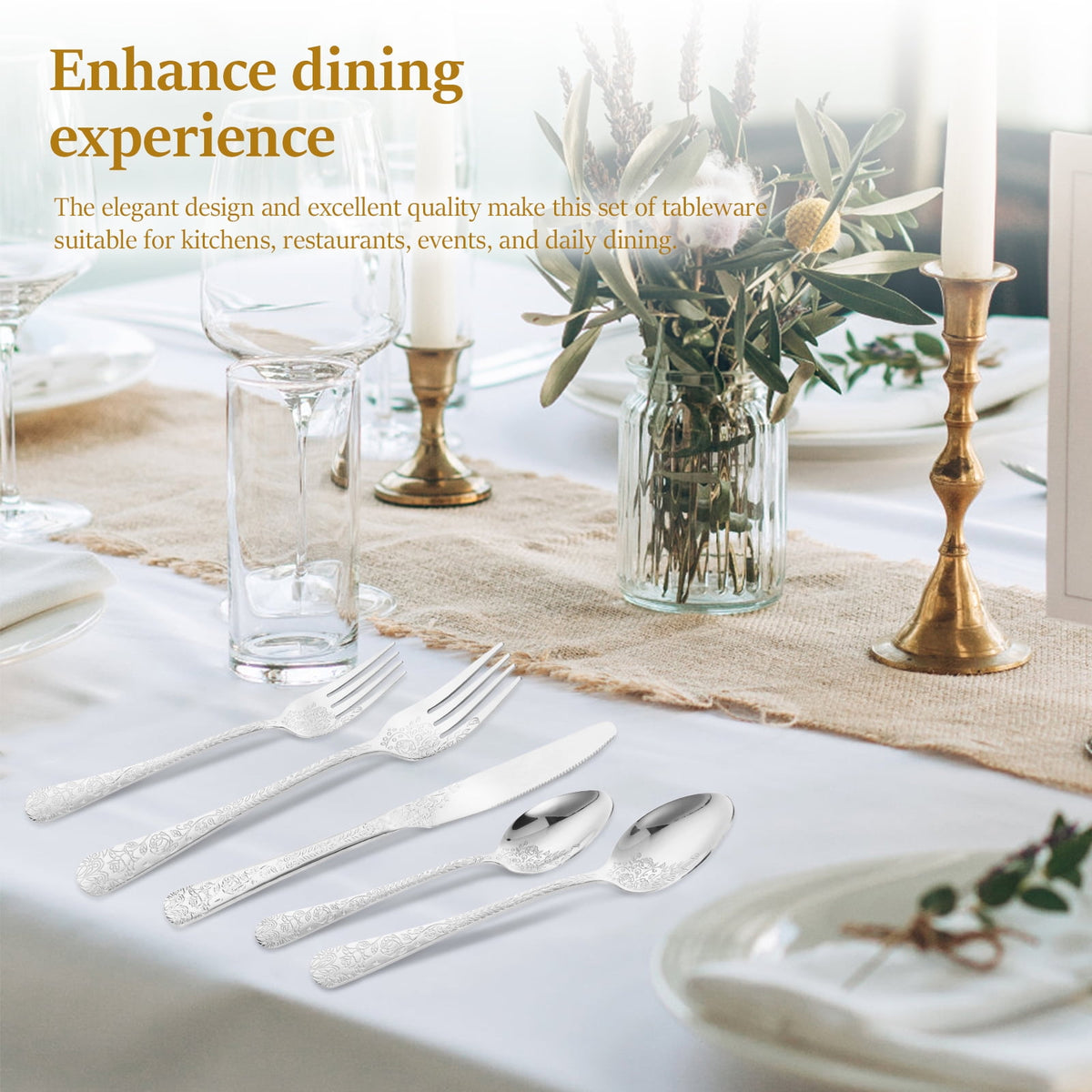 20 Pcs Floral Silverware Set Including Fork Spoon and Knife Stainless Steel Flatware Set Vintage Cutlery Set Mirror Polished Utensil Set for Kitchen Dishwasher Safe Service for 4