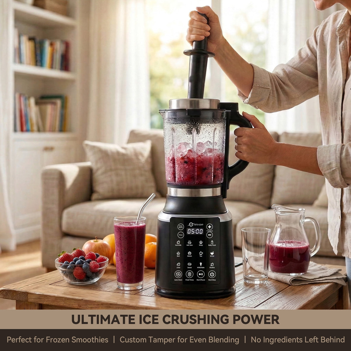 ASTRALSHIP Glass Blender for Kitchen, 1500W High-Speed Hot & Cold Blender for Smoothies, 59 oz Capacity, 14 Presets & Auto Clean, Black