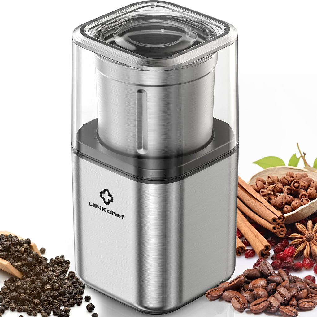 LINKChef Coffee Grinder, Coffee Bean Grinder, Spice Grinder with Stainless Steel Four Blades Perfect for Coffee Beans, Spice, Tea (Black)