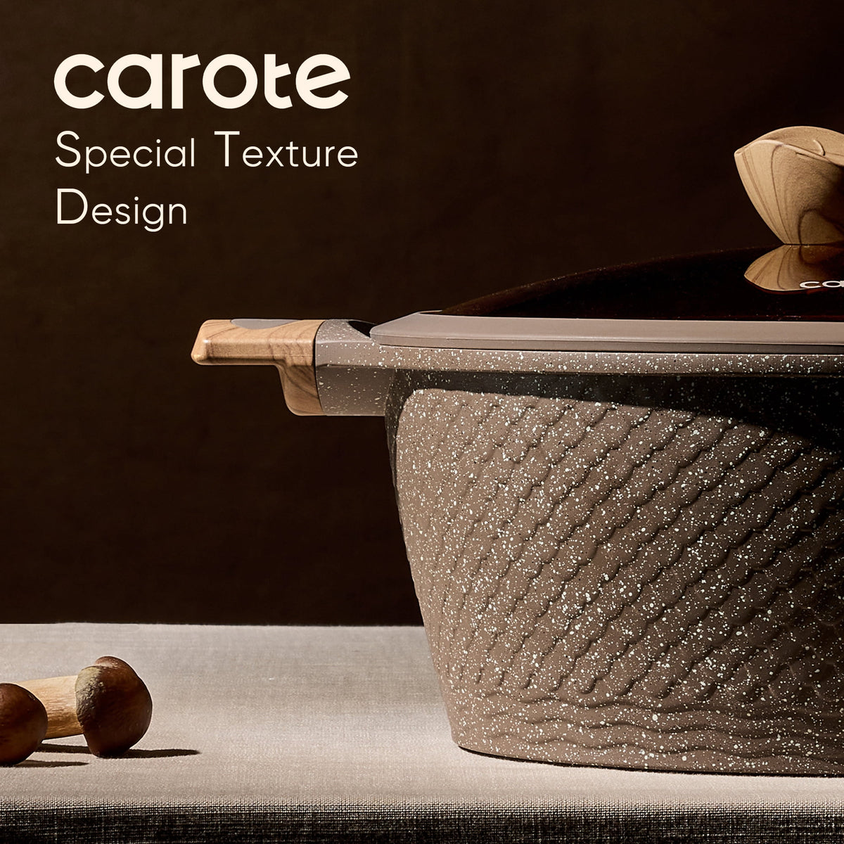 Carote 18-Piece Nonstick Pots and Pans, Granite Cookware Set with Kitchen Utensils, Brown