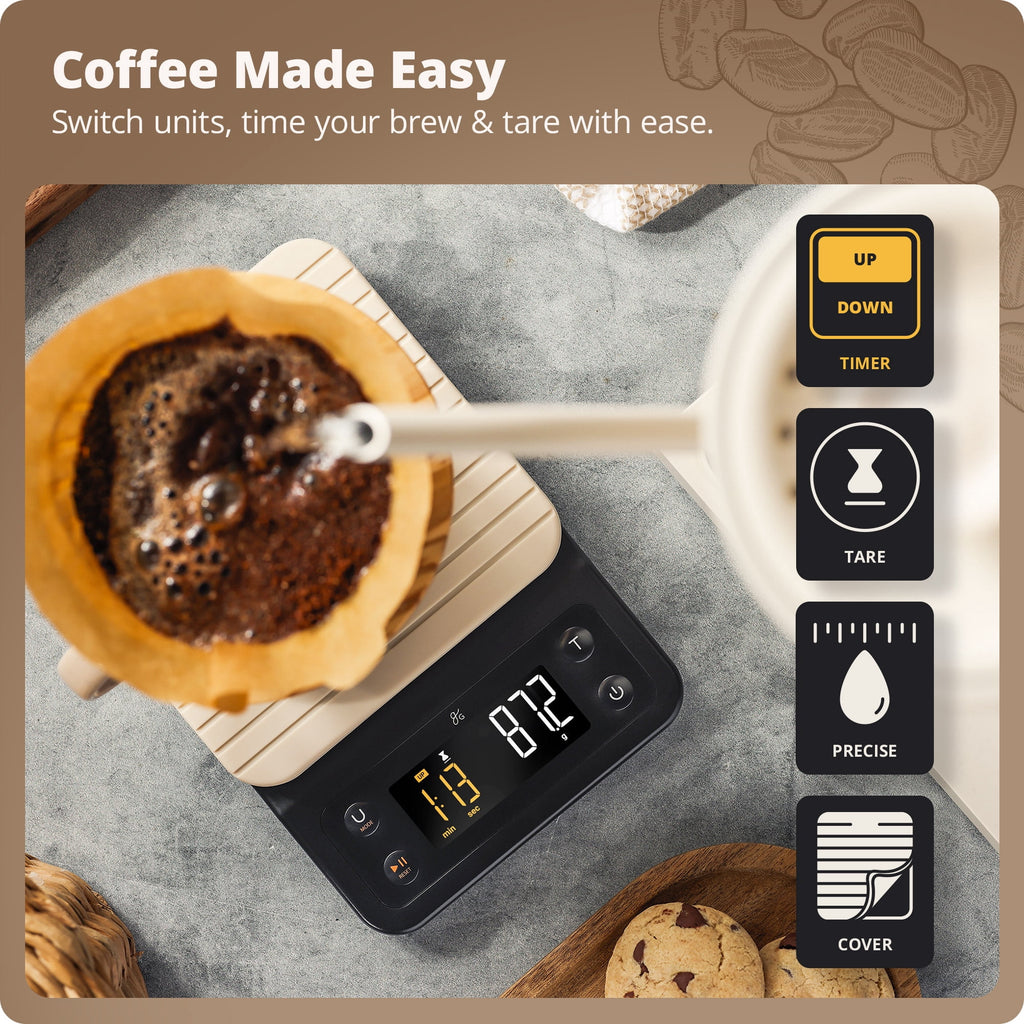 Greater Goods Coffee Scale with Timer, 0.1g Precision, 3kg Capacity, 6-Unit Digital Espresso & Pour-Over Scale, Silicone Waterproof Cover, Auto Shut-Off (Onyx Black)