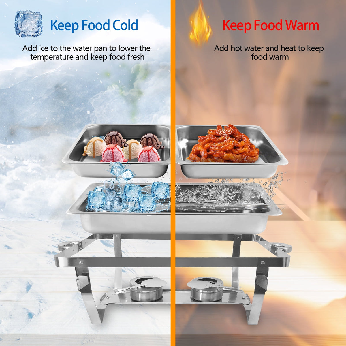 Jacgood Chafing Dish Buffet Set 4 Pack 8QT, Stainless Steel 2 Pans Food Warmer Set, Rectangular Buffet Server with Tongs & Spoons for Parties, Catering, Banquets, Events