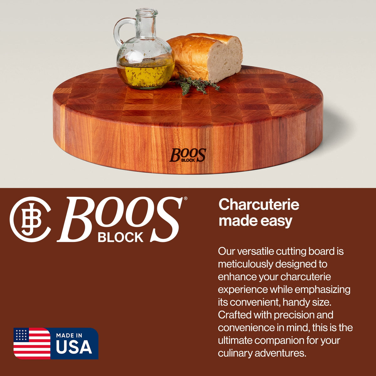 John Boos CCB Reversible Wood Chopping Board, 18" x 18" x 3", Cherry