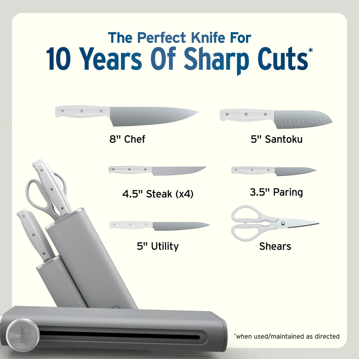 Ninja NeverDull Razor-Sharp 11-Piece Knife System with Removable Sharpener, Laser-Cut Blades, NK12011BL1, Cyberspace