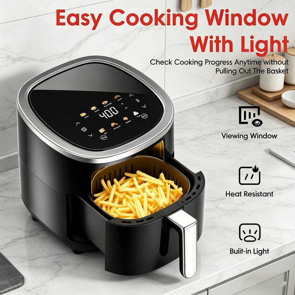 WHALLULTRA 4QT Air Fryer, Smart Touchscreen & View Window, 12 Presets, Vortex Heating, Dishwasher Safe Basket, Obsidian