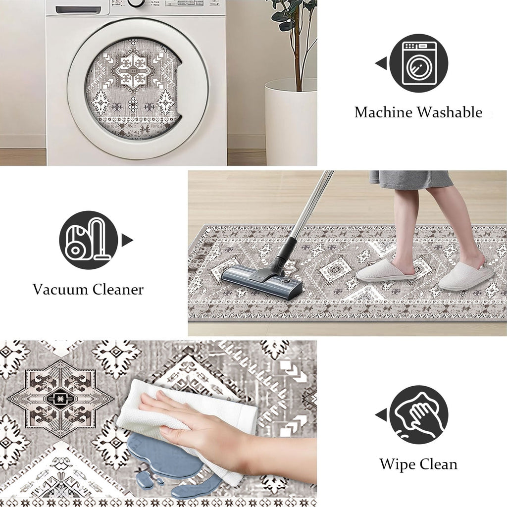 TECHVIDA Kitchen Rug Set 3 Piece,Non Slip Machine Washable Kitchen Mats, Farmhouse Hallway Doormat for Home Floor and Living Room,Gray