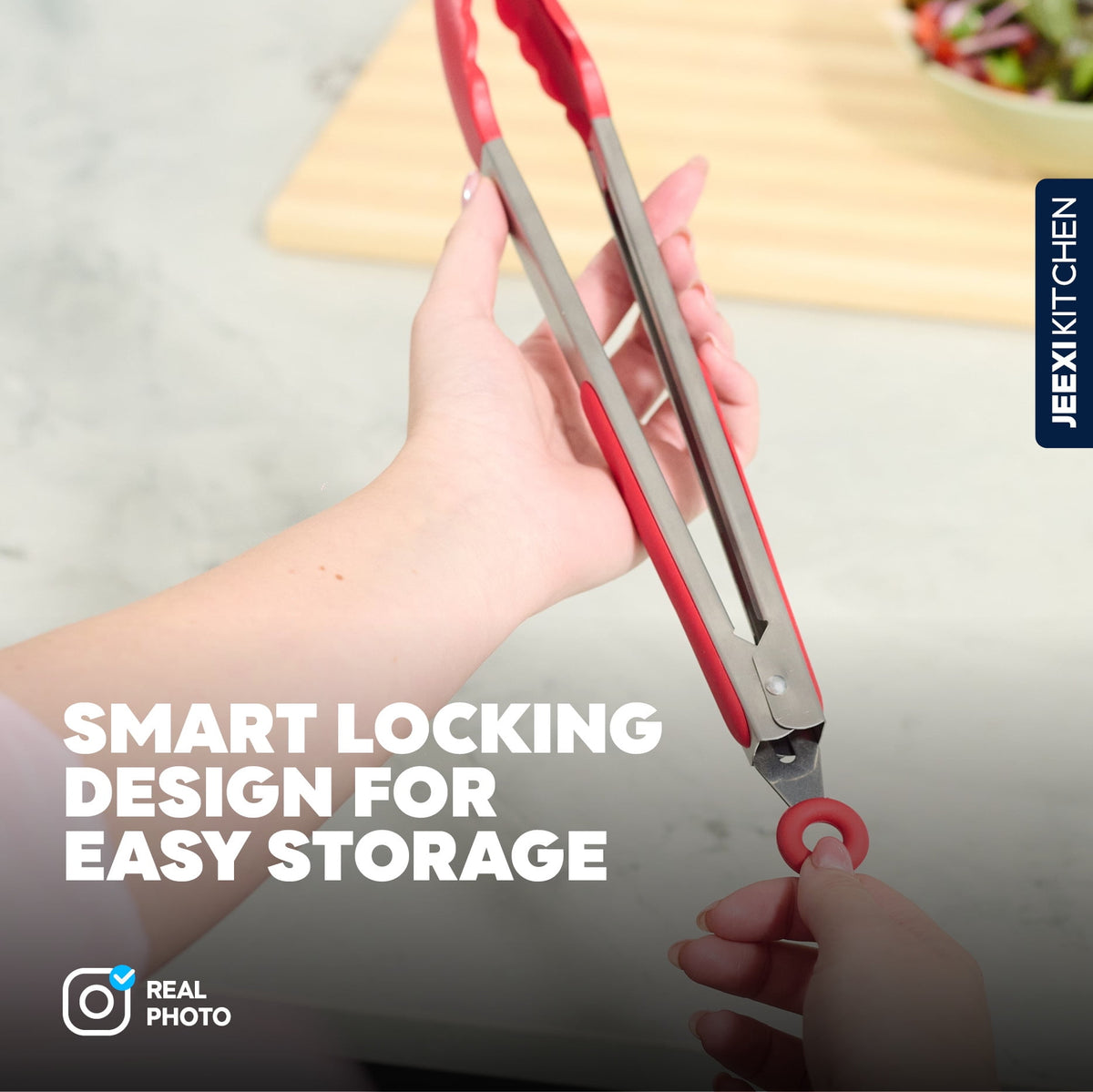 RED Kitchen Tongs for Cooking with Silicone Tips Stainless Steel Tongs 450℉ Locking Set 3, Cooking Serving Grilling Barbecuing Salads Kitchen Clips Easy to use