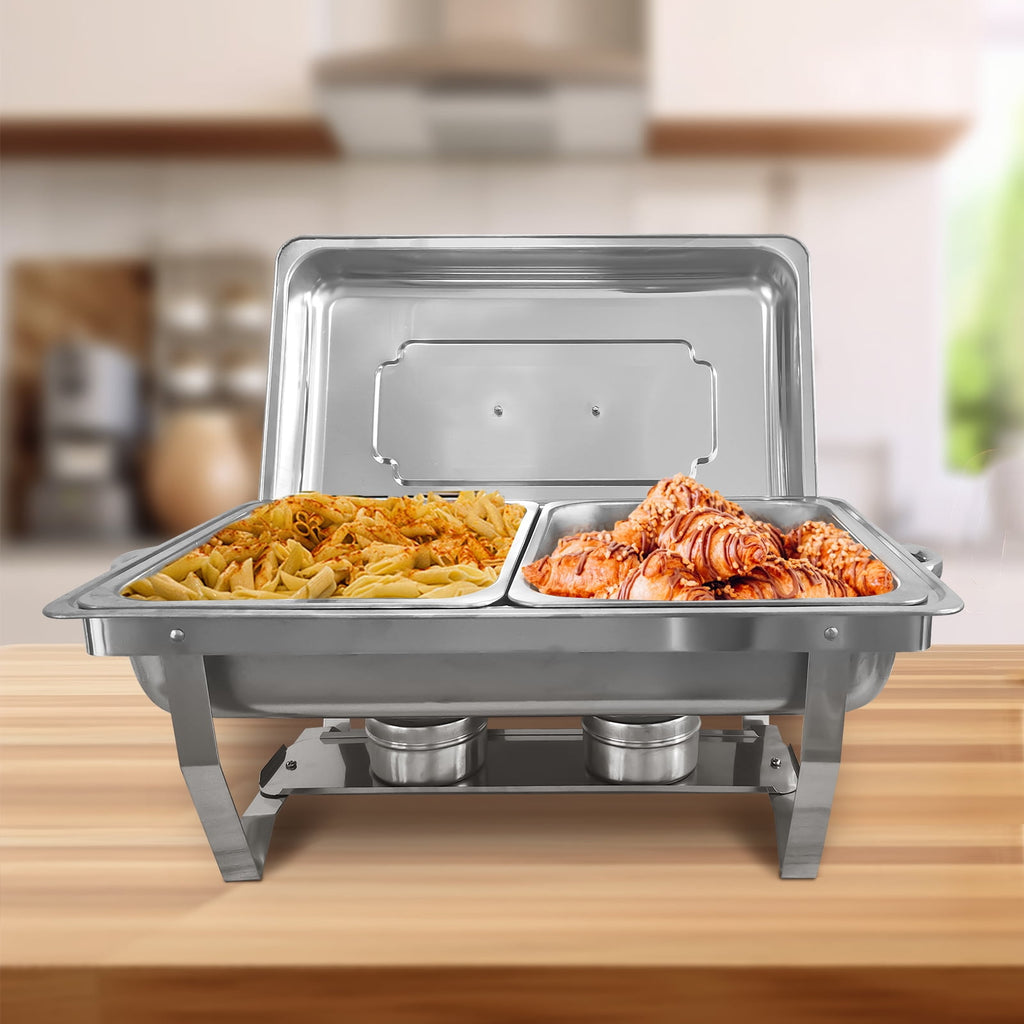 Jacgood Chafing Dish Buffet Set 4 Pack 8QT Full Pan Stainless Steel Food Warmer Chafer Complete Set with Water Pan, Chafing Fuel Holder for Home Party, Buffets, Wedding, Banquet, Catering Events