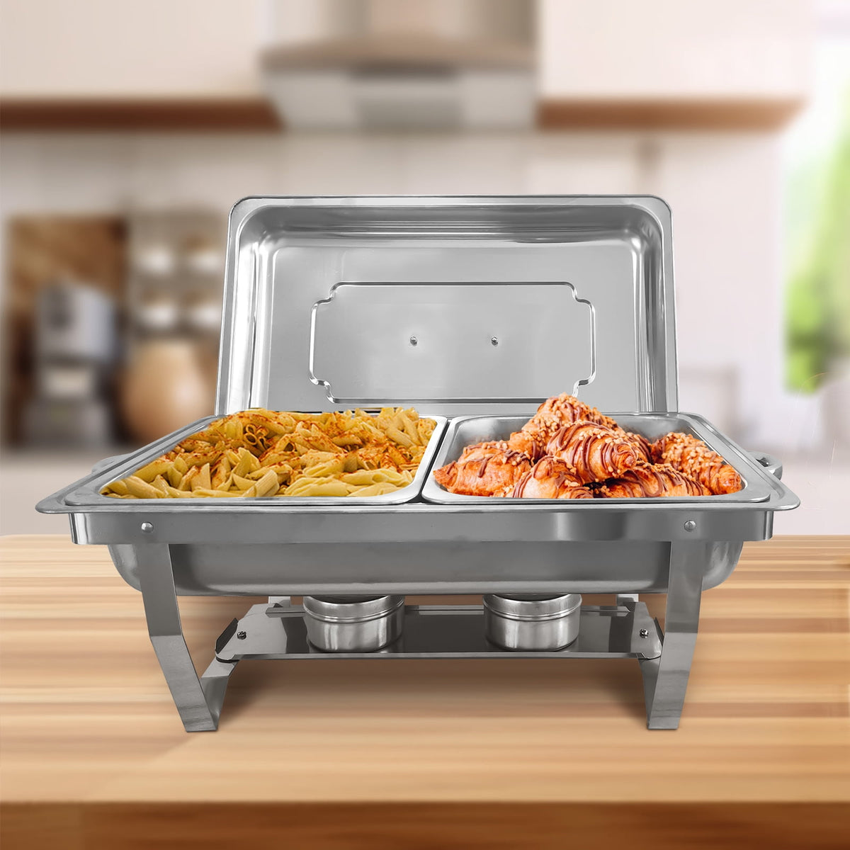 Jacgood Chafing Dish Buffet Set 4 Pack 8QT Full Pan Stainless Steel Food Warmer Chafer Complete Set with Water Pan, Chafing Fuel Holder for Home Party, Buffets, Wedding, Banquet, Catering Events